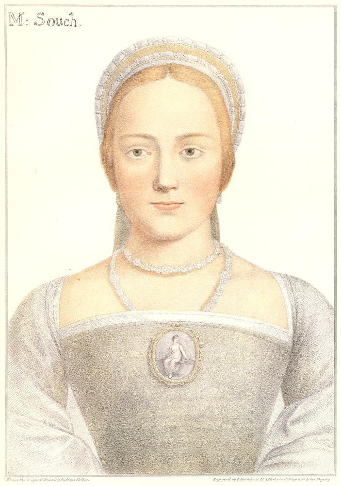 Joan Souch (Zouch) by Bartolozzi after Hans Holbein. Henry VIII's court 1884